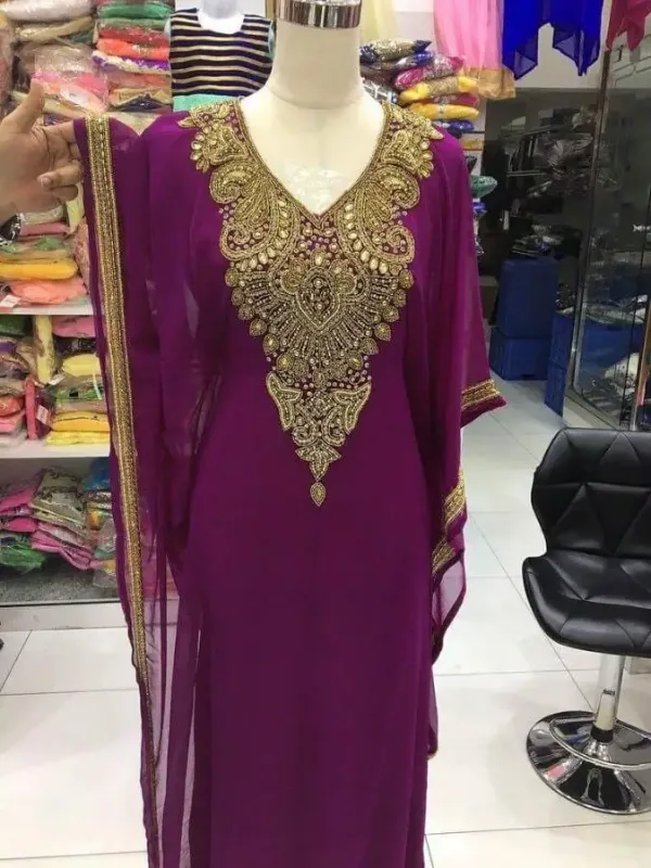 Picture of White Georgette Kaftan Dress for Women - Look 10761