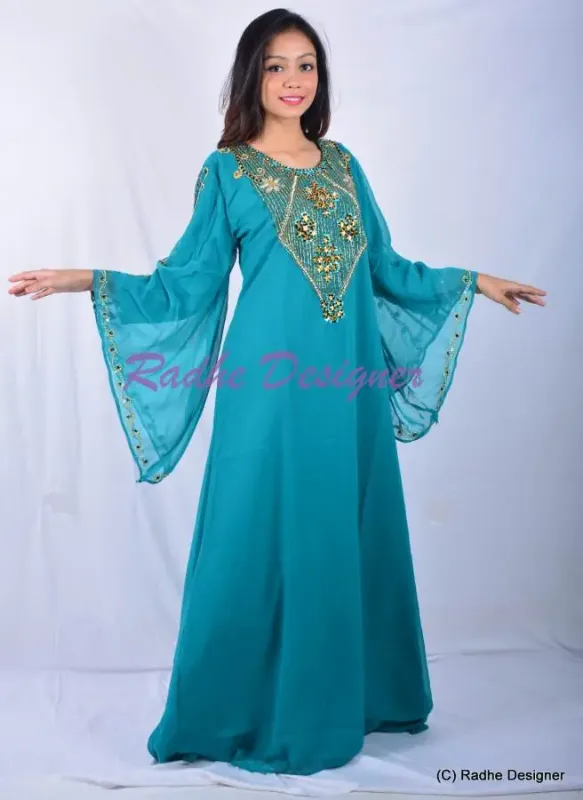 Picture of Silver Georgette Kaftan Dress for Women - Look 10798