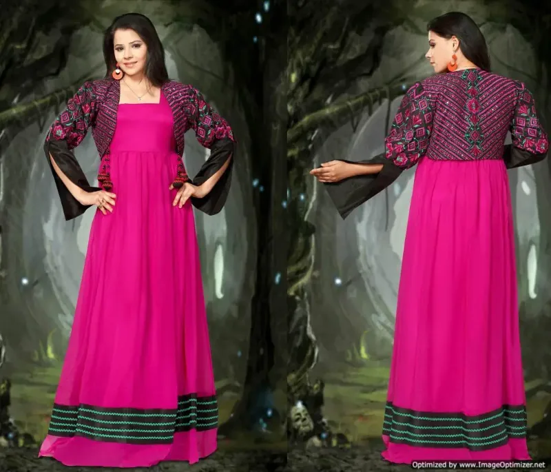 Picture of Purple Georgette Kaftan Dress for Women - Look 10898
