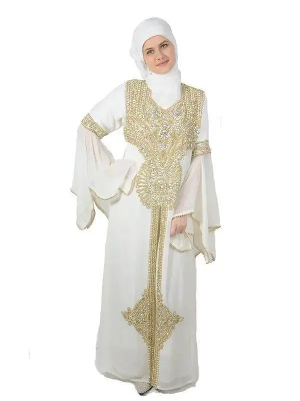 Picture of Radhe Designer White Georgette Kaftan Dress for Women - F6209