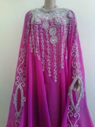 Picture of v neck bridesmaid dress with beaded waistband,abaya,jil