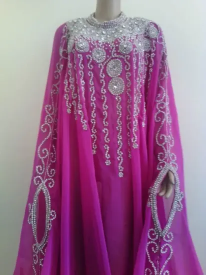 Picture of v neck bridesmaid dress with beaded waistband,abaya,jil