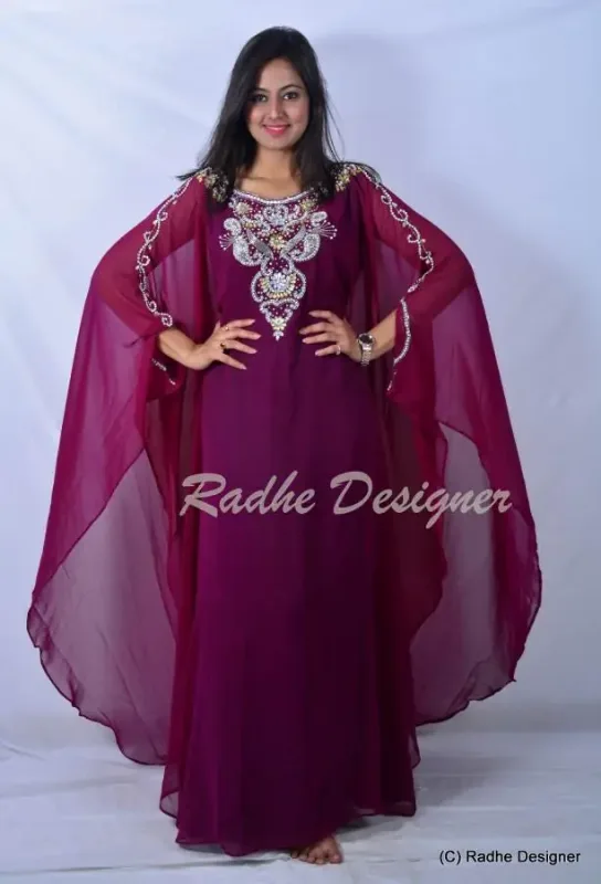 Picture of Radhe Designer Red Georgette Kaftan Dress for Women - Y1084