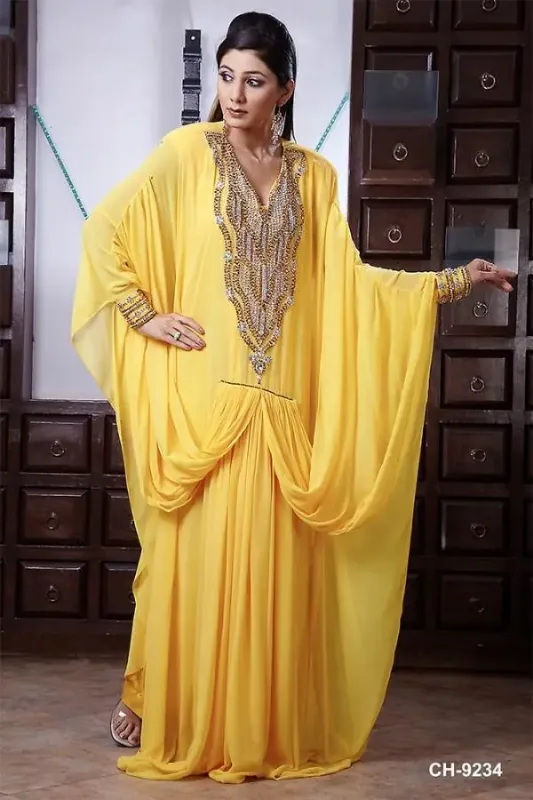 Picture of Radhe Designer Yellow Georgette Kaftan Dress for Women - F6020