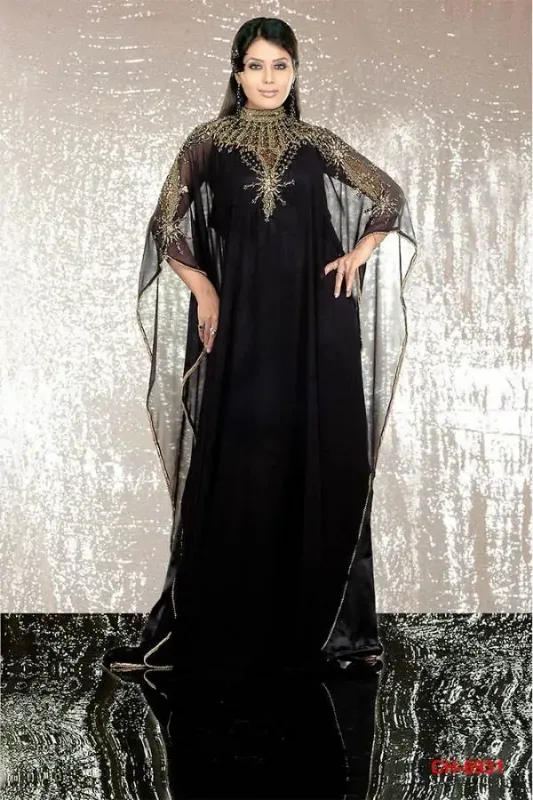 Picture of Yellow Georgette Kaftan Dress for Women - Look 11464
