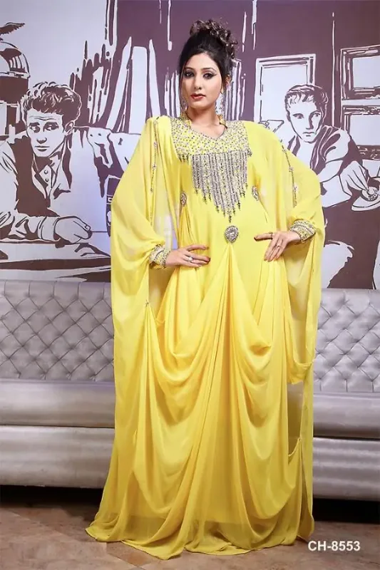Picture of Radhe Designer Yellow Georgette Kaftan Dress for Women - F6071