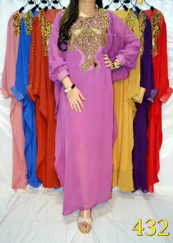 Picture of White Georgette Kaftan Dress for Women - Look 11666