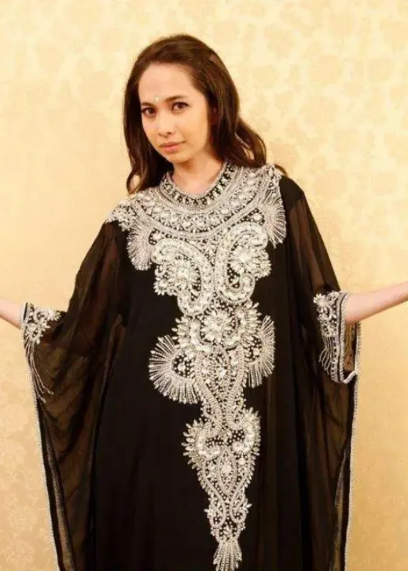 Picture of Radhe Designer White Georgette Kaftan Dress for Women - F8131