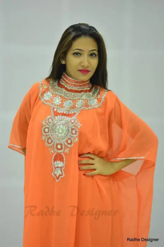 Picture of Radhe Designer White Georgette Kaftan Dress for Women - Y359