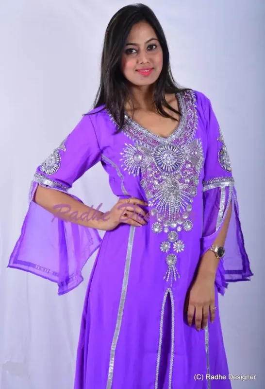 Picture of Radhe Designer White Georgette Kaftan Dress for Women - Y246