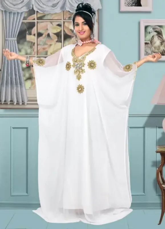 Picture of White Georgette Kaftan Dress for Women - Look 11973
