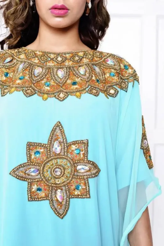 Picture of Yellow Georgette Kaftan Dress for Women - Look 11976