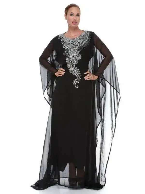 Picture of Black Georgette Kaftan Dress for Women - Look 12640