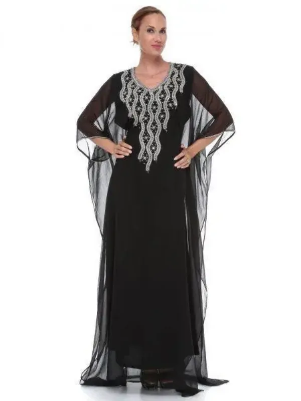 Picture of White Cotton Kaftan Dress for Women - Look 12733