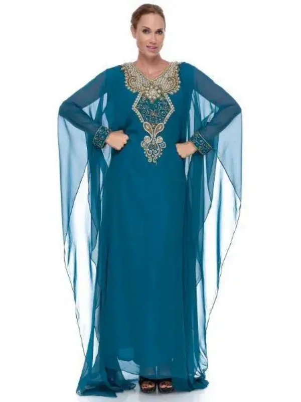 Picture of White Georgette Kaftan Dress for Women - Look 12751