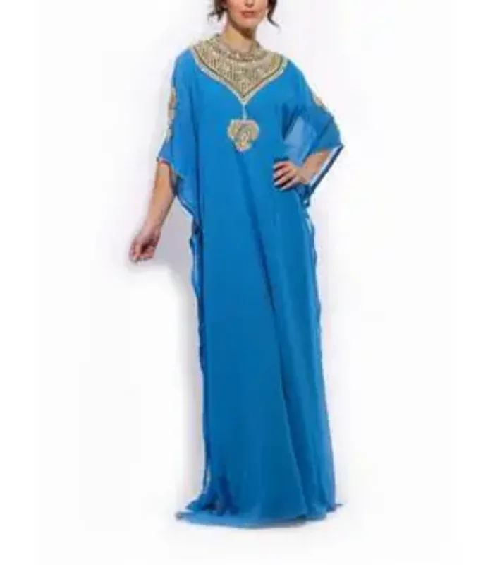 Picture of Yellow Georgette Kaftan Dress for Women - Look 12753
