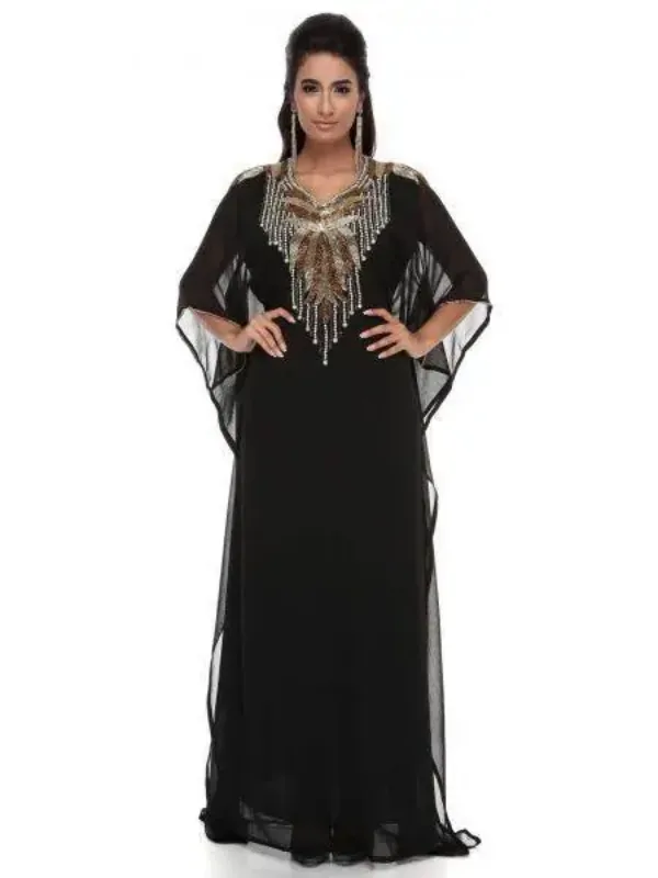 Picture of Black Georgette Kaftan Dress for Women - Look 12763