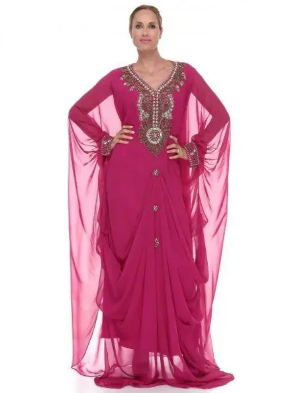 Picture of Yellow Georgette Kaftan Dress for Women - Look 12765