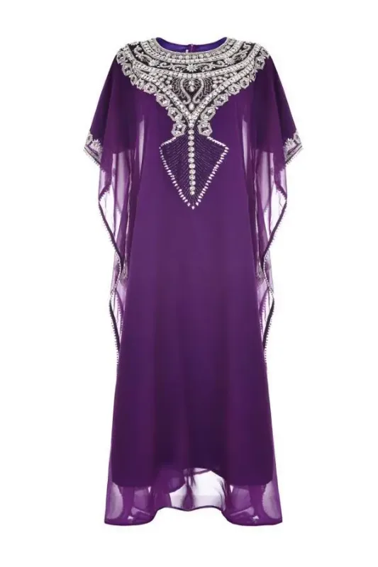 Picture of Purple Georgette Kaftan Dress for Women - Look 12797