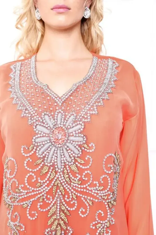 Picture of White Georgette Kaftan Dress for Women - Look 12814