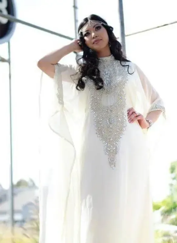 Picture of Pink Cotton Embroidered Kaftan Dress for Women - Look 12970