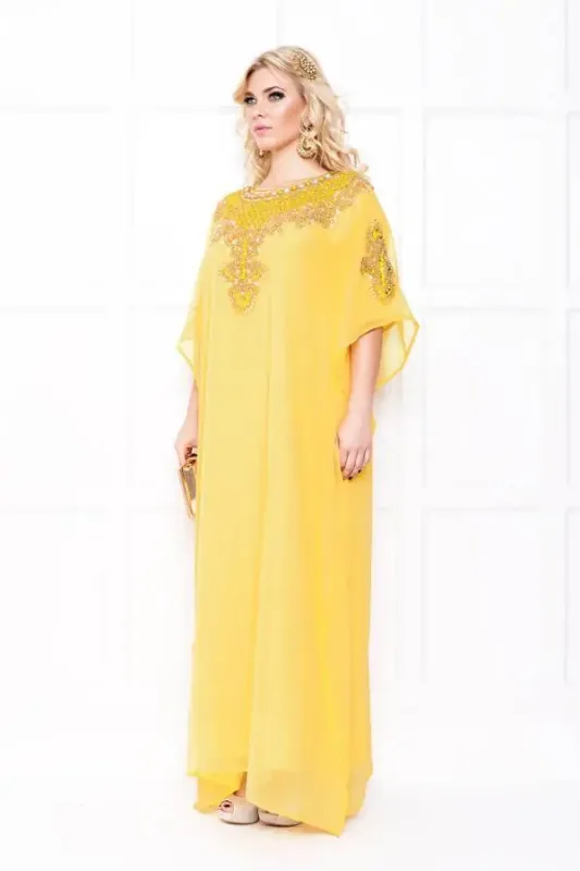 Picture of Yellow Georgette Kaftan Dress for Women - Look 13346