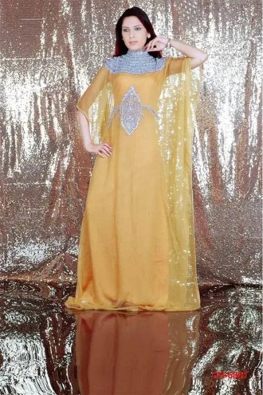 Picture of Radhe Designer Yellow Georgette Kaftan Dress for Women - F7175