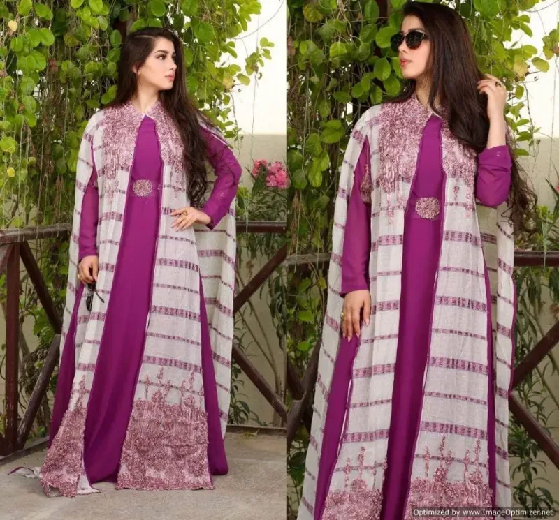 Picture of Radhe Designer White Georgette Kaftan Dress for Women - F808
