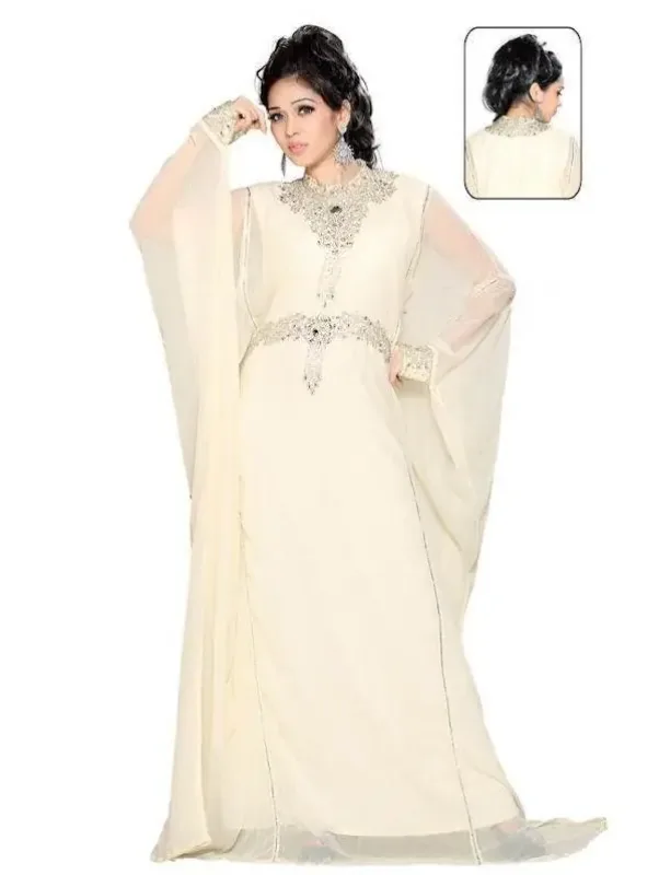 Picture of Radhe Designer White Georgette Kaftan Dress for Women - F478
