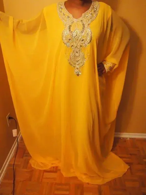 Picture of Radhe Designer Yellow Georgette Kaftan Dress for Women - F357