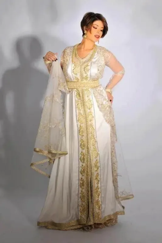 Picture of Radhe Designer Gold Georgette Kaftan Dress for Women - F409