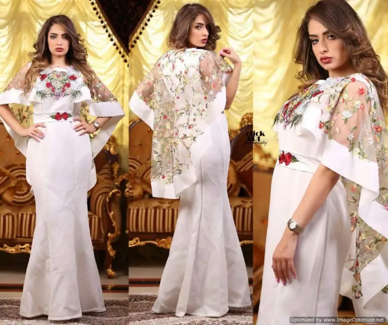 Picture of Radhe Designer White Georgette Kaftan Dress for Women - F831