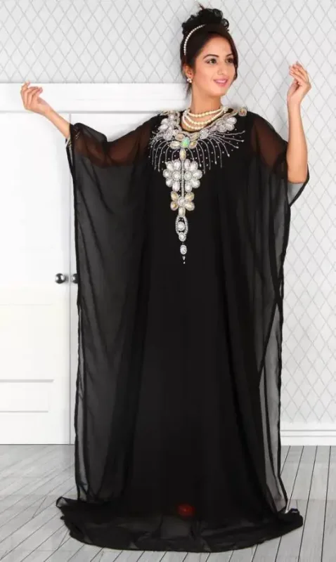 Picture of Radhe Designer Black Georgette Kaftan Dress for Women - F107