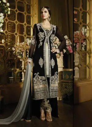 Picture of black&white arabic women formal evening dress with coat