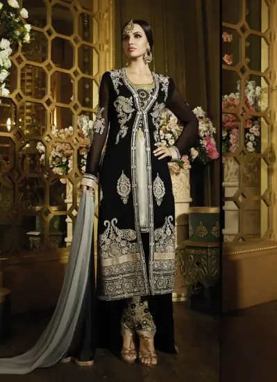 Picture of black&white arabic women formal evening dress with coat