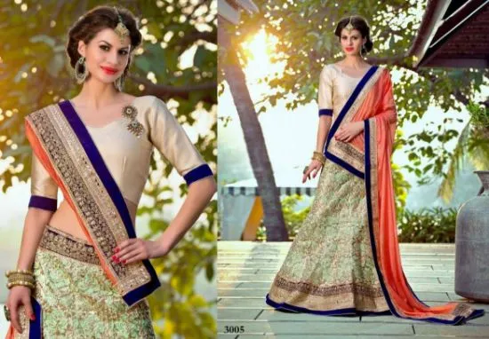 Picture of Bemberg Crush Party Wear Sari Bollywood Pink Cream Desi