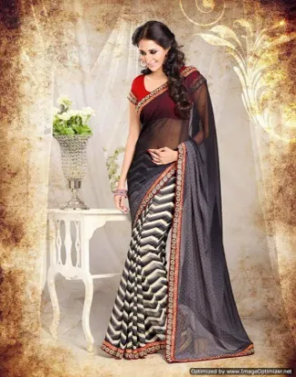 Picture of Black Designer Embroidered Bollywood Style Sari Georget
