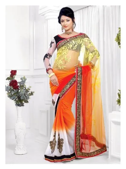 Picture of georgette indian tradition ethnic saree party wear wedd