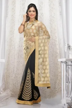 Picture of gorgeous golden partywear embroidered art silk ethnic b