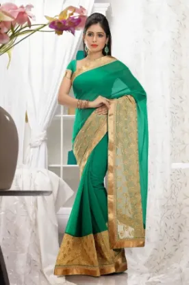 Picture of green chiffon designer sari indian bollywood style part