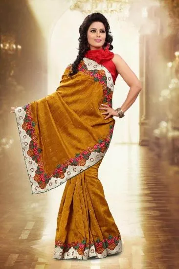Picture of bollywood georgette sari blouse women party wear orange