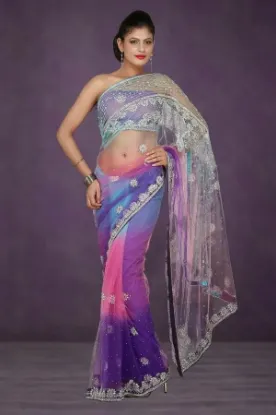 Picture of designer orange border work bollywood style sari banara