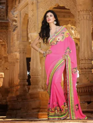 Picture of designer saree multi work with banarasi blouse indian s
