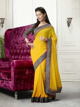 Picture of embroidered border beige designer bollywood sari george