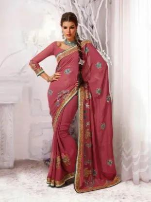 Picture of georgette saree with fashionable banarasi fabric unstit