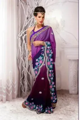 Picture of golden modest maxi gown color bhagalpuri silk saree ind
