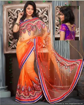 Picture of green designer zari border bollywood sari kanjivaram si
