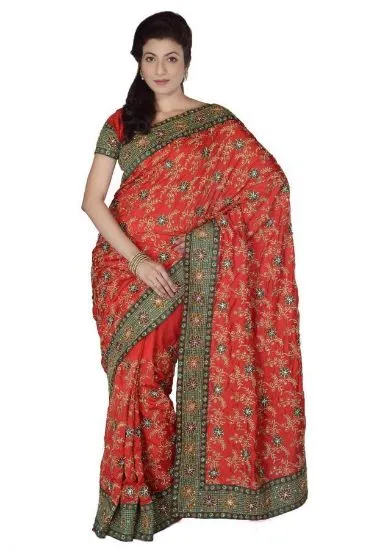 Picture of indian crepe silk floral printed multicolour saree hand