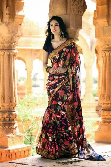 Picture of indian designer sari orange silk jacquard traditional w