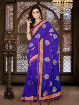 Picture of indian ethnic sari party wear bollywood designer blue f